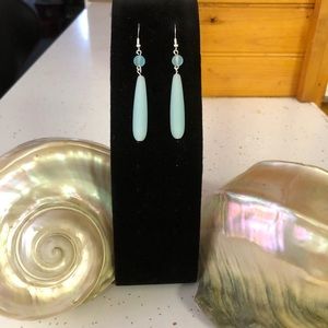 Handmade Sterling Silver 925 - Opaque Light Blue Cultured Sea Glass Earrings